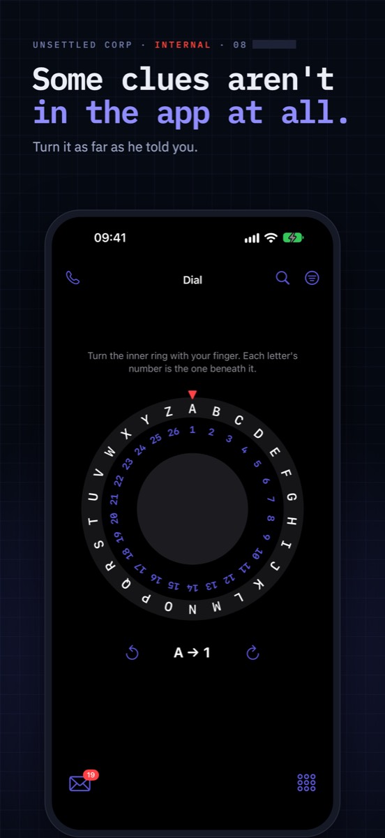 A cipher dial ringed with letters